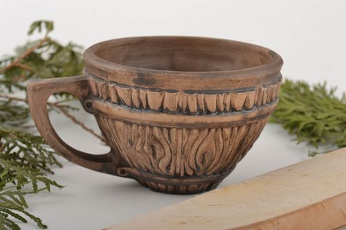 11 oz clay coffee cup with fake wooden pattern and handle 0,51 lb - MADEheart.com