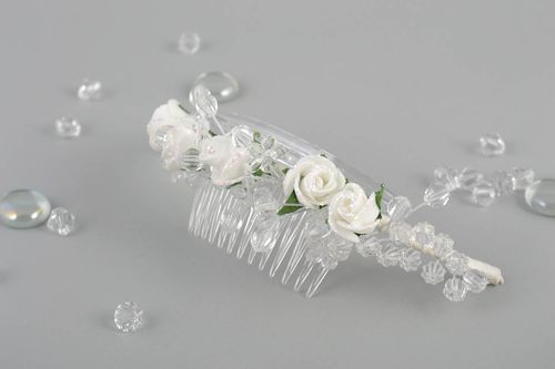 Pinza para el pelo de boda artesanal bonita de goma EVA y cintas de raso blanca - MADEheart.com