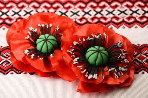 Handmade hair clips with flowers red poppies hair barrettes hair accessories - MADEheart.com