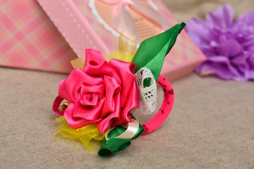 Handmade hair accessories pink hair scrunchy children scrunchies flower scrunchy - MADEheart.com