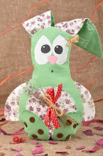 Handmade decorative soft toy sachet pillow green rabbit with lavender  - MADEheart.com