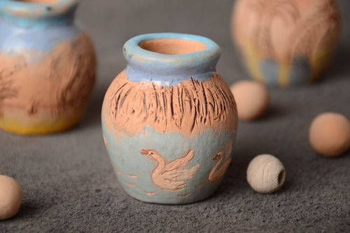 Декоративный глиняный кувшин ручной работы с росписью маленький красивый - MADEheart.com