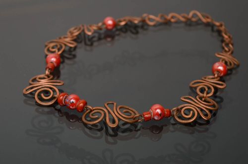 Wire wrap necklace with designer lampwork beads Faina - MADEheart.com