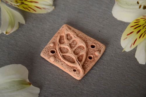 Unusual beautiful handmade clay blank pendant with leaf for painting DIY - MADEheart.com