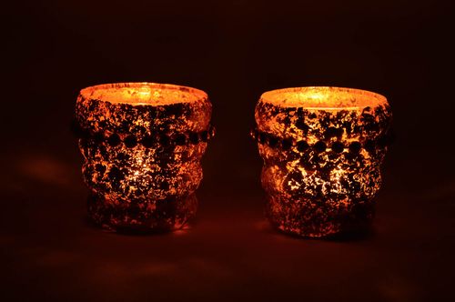 Set of 2 unusual handmade designer painted glass candle holders for interior - MADEheart.com
