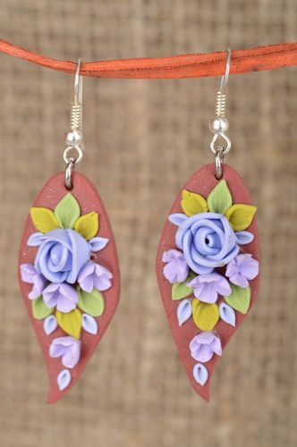 Beautiful colorful polymer clay earrings purple roses for girls summer accessory - MADEheart.com
