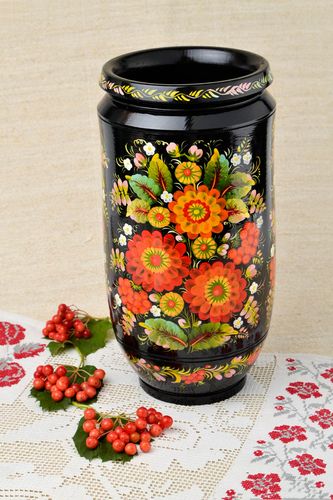 14 inches solid wood décor vase in Russian style with hand-painted ornament 4 lb - MADEheart.com