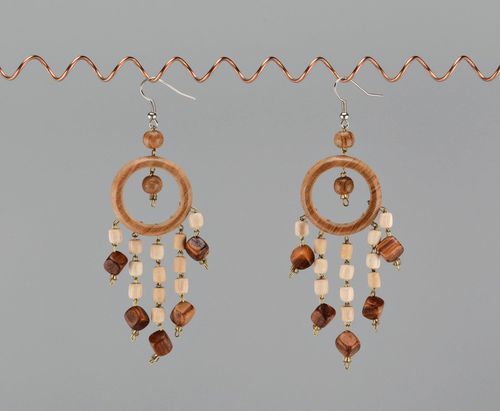 Long wooden earrings in ethnic style - MADEheart.com