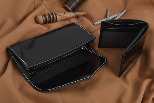Set of 2 handmade leather wallets gifts for her gifts for him leather goods - MADEheart.com