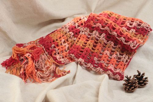 Unusual beautiful handmade crochet scarf red designer long stylish - MADEheart.com