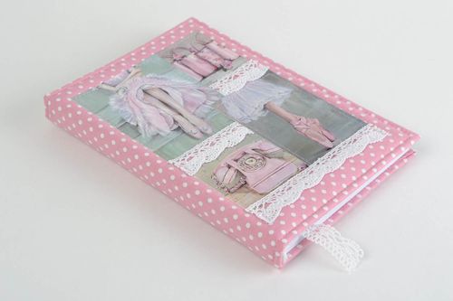 Rosa Scrapbooking Notizbuch mit Print mit Stoff Hülle für Mädchen Handarbeit - MADEheart.com