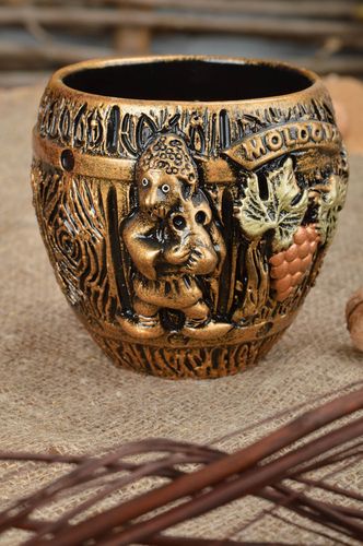 Handmade Keramik Geschirr Becher aus Ton Haus Deko 300 ml bemalt godfarben - MADEheart.com