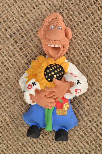 Clay fridge magnet Cossack with Sunflower - MADEheart.com