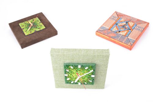 Pendule carrée décorée de tissu et mosaïque en smalt vert faite main Été - MADEheart.com