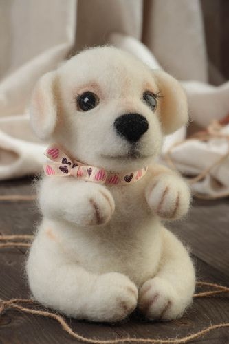 Childrens handmade small felted wool toy puppy for home decor - MADEheart.com
