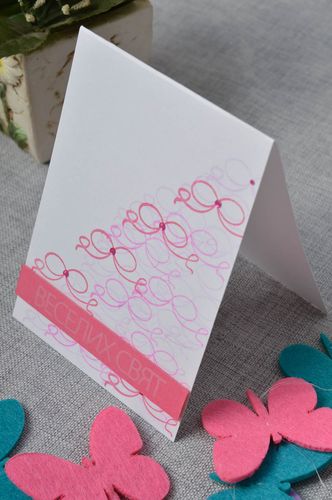 Carte de voeux scrapbooking faite main blanc-rose en carton Idée cadeau - MADEheart.com