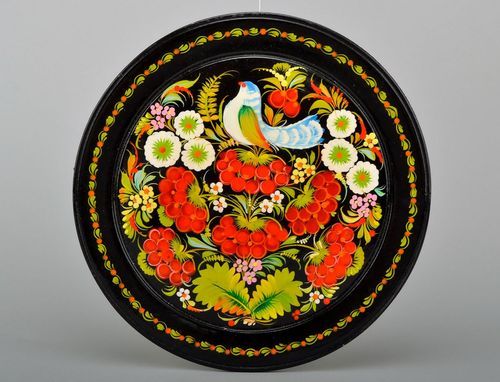 Decorative plate with petrikov painting - MADEheart.com