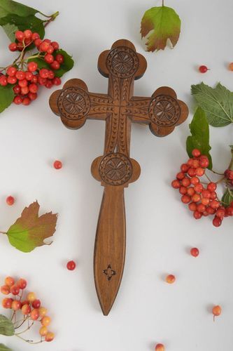 Handmade carved cross wooden wall decoration unusual crucifix present - MADEheart.com