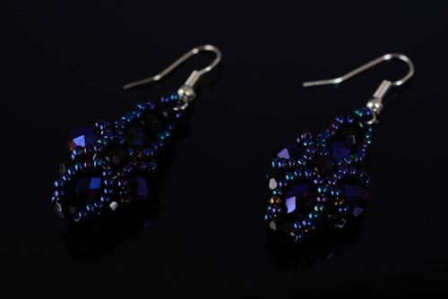 Handgemachte Ohrringe aus Glasperlen zu Abendkleid in Dunkelblau für Damen - MADEheart.com