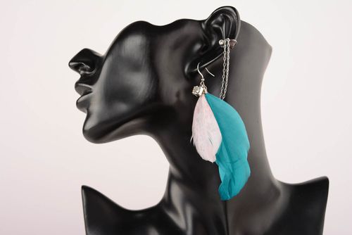 Handmade cuff earrings Milk-White Feathers - MADEheart.com