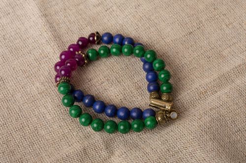 Handmade colorful bracelet made of malachite lazurite and brass in 2 rows - MADEheart.com