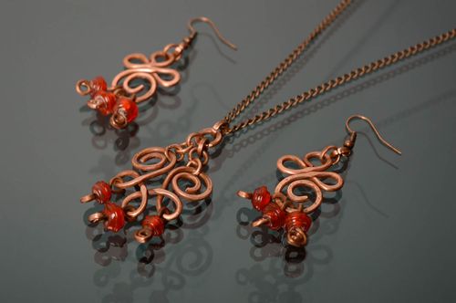 Set de adornos de cobre en técnicas de alambrismo y lampwork Bayas de otoño - MADEheart.com