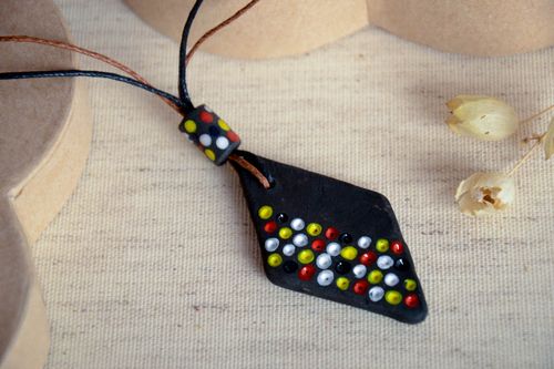Handmade black pendant cute ceramic pendant unusual accessory women fashion - MADEheart.com