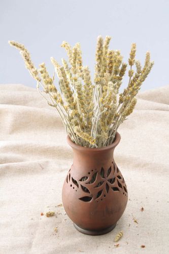 4 inches elegant ceramic brown hand-molded table vase for dry flowers 1,3 lb - MADEheart.com