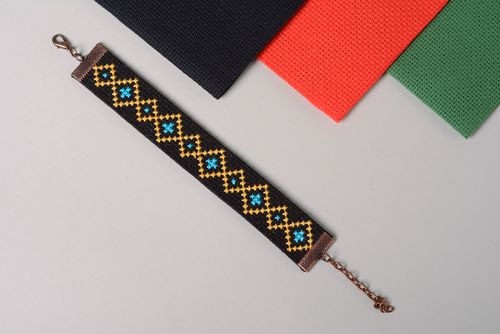 Homemade cross stitch embroidered textile bracelet - MADEheart.com