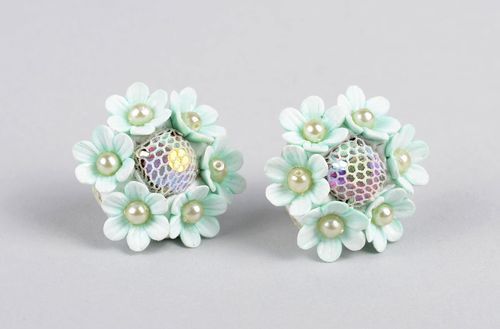 Handmade stud earrings made of polymer clay plastic earrings flower jewelry - MADEheart.com