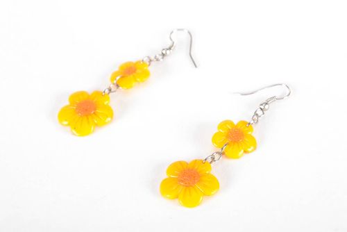Earrings Made of Polymer Clay Yellow Flowers - MADEheart.com