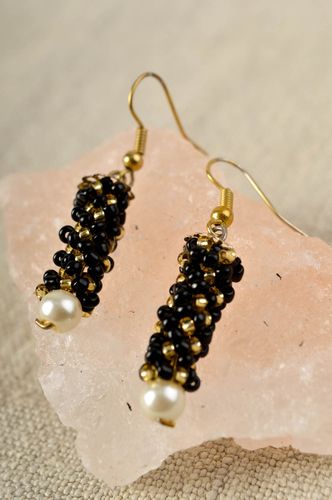 Handmade beautiful jewelry unusual beaded earrings jewelry with artificial pearl - MADEheart.com