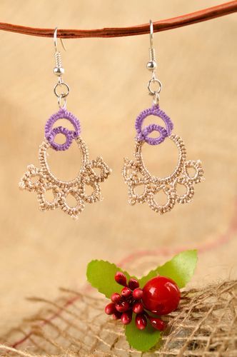 Pendientes de frivolité accesorio para mujeres bisutería artesanal bicolor - MADEheart.com