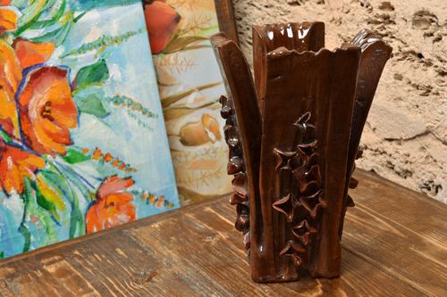 9 inches brown color square vase for home decore 4 lb - MADEheart.com