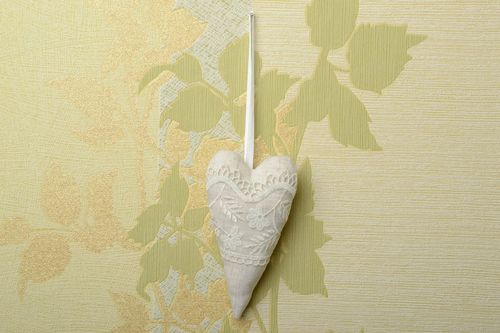 Handmade soft linen fabric wall hanging decoration heart of light color with lace - MADEheart.com