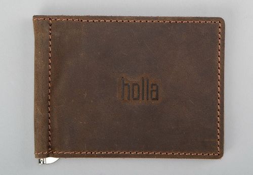 Кожаный бумажник с зажимом коричневый - MADEheart.com