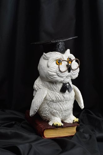 Figurine en pâte polymère et papier mâché hibou peinte faite main décoration - MADEheart.com