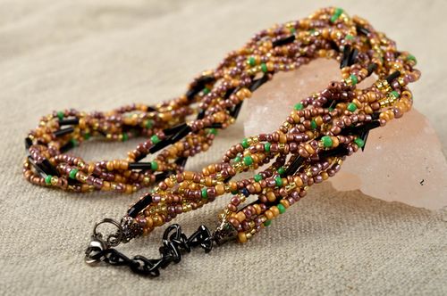 Unusual handmade beaded necklace multirow woven bead necklace gifts for her - MADEheart.com