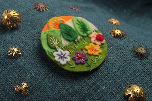 Handmade designer brooch stylish summer accessory embroidered brooch gift - MADEheart.com