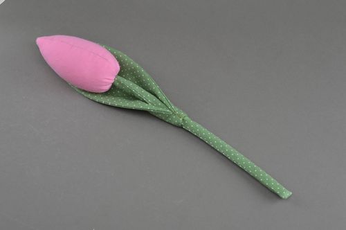 Handmade decorative soft fabric flower tender pink tulip on green stalk interior - MADEheart.com