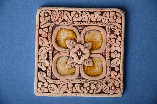 Handmade decorative facing tiles and square clay wall panels with paintings - MADEheart.com