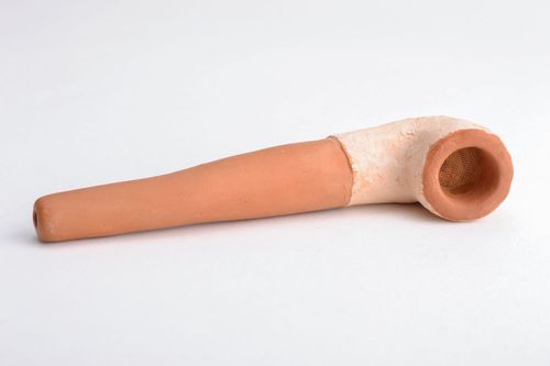 Pipe faite main originale en argile rouge et blanche accessoire pour homme - MADEheart.com