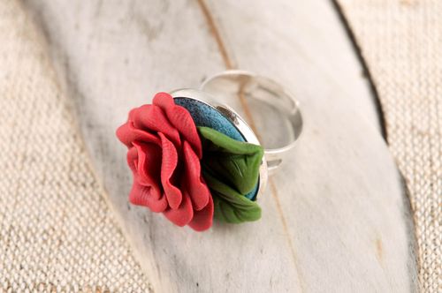 Handmade cute flower ring jewelry made of clay designer adjustable ring - MADEheart.com