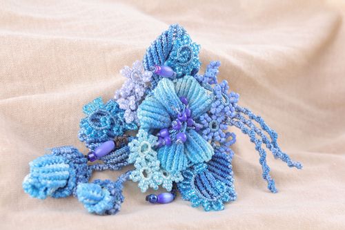 Macrame fabric brooch Blue Flower - MADEheart.com