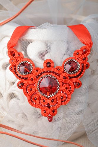 Beautiful handcrafted soutache necklace with beads and natural stones - MADEheart.com