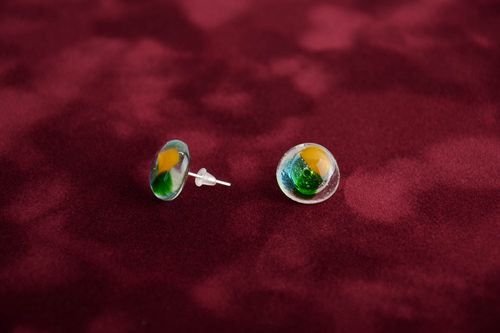 Handmade stud earrings made using glass fusing technique designer accessory - MADEheart.com