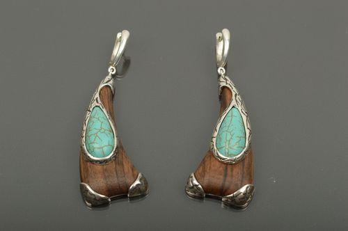 Handmade Modeschmuck Ohrringe Schmuck aus Holz Accessoire für Frauen mit Türkis - MADEheart.com