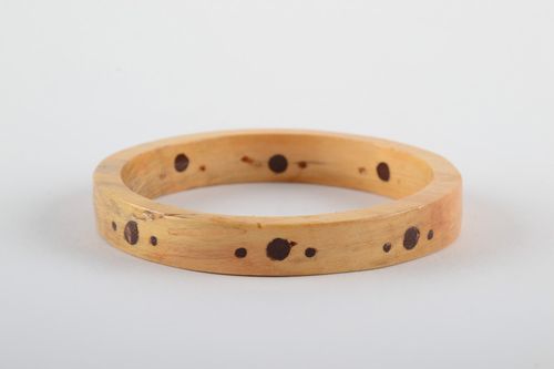 Tender light thin handmade wrist bracelet carved of wood with inlay for women - MADEheart.com